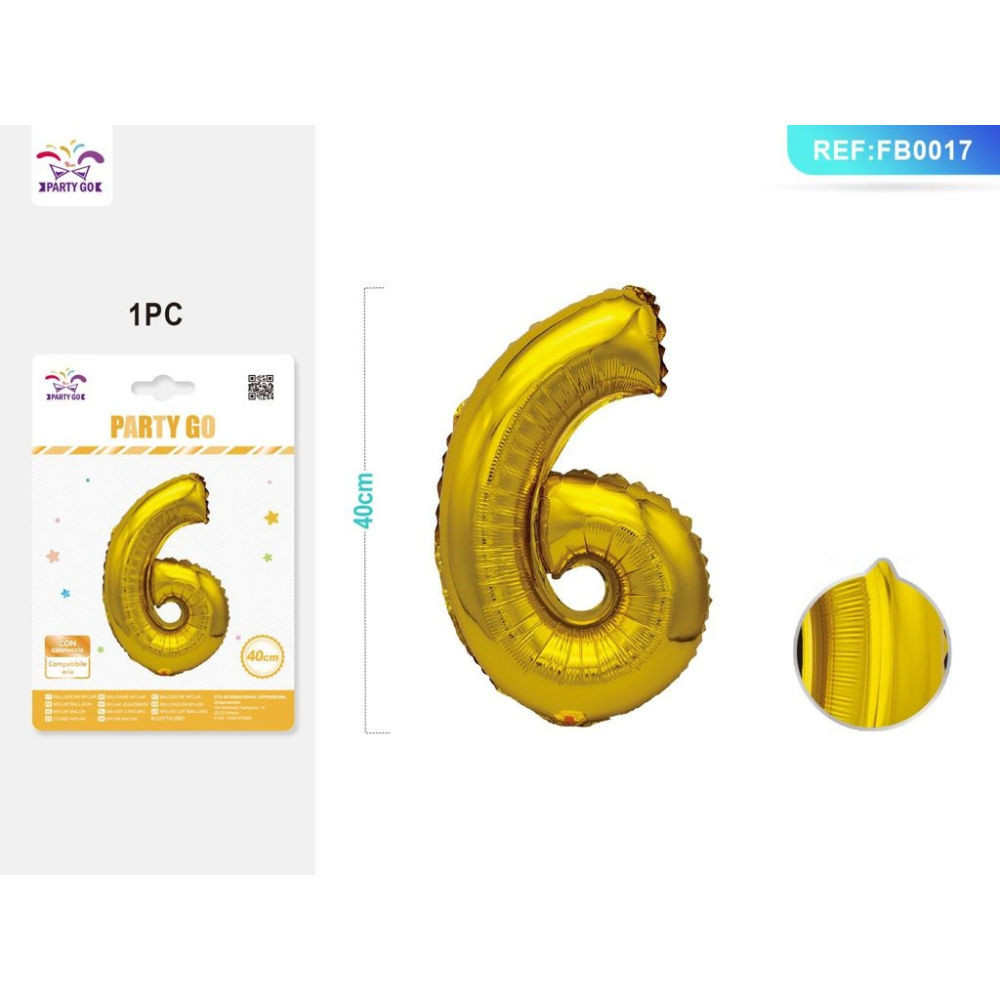 PALLONCINO MYLAR 40CM - NUMERO 6 ORO - 1PZParty Go