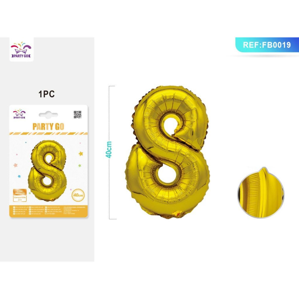 PALLONCINO MYLAR 40CM - NUMERO 8 ORO - 1PZParty Go