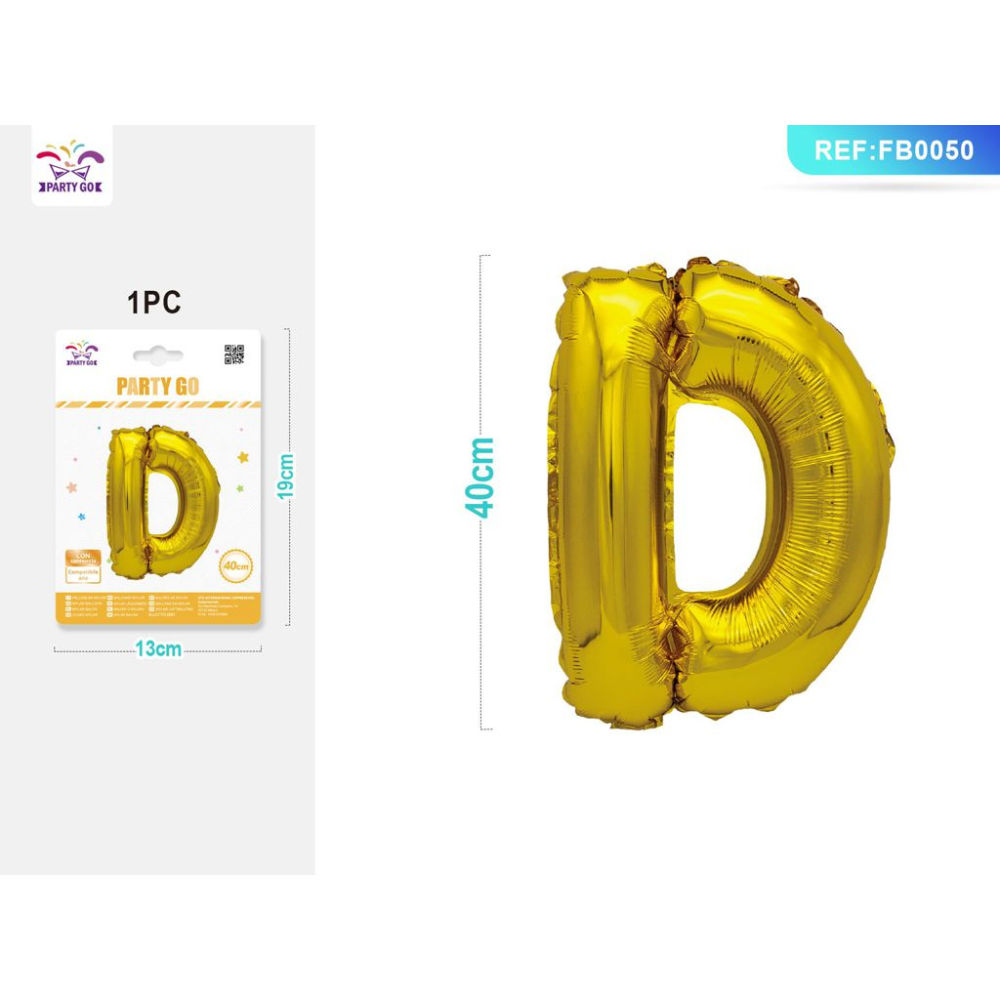 PALLONCINO MYLAR 40CM - LETTERA "D" ORO - 1PZParty Go