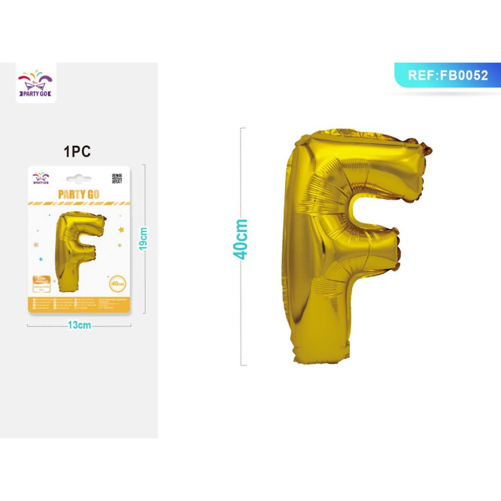 PALLONCINO MYLAR 40CM - LETTERA "F" ORO - 1PZParty Go