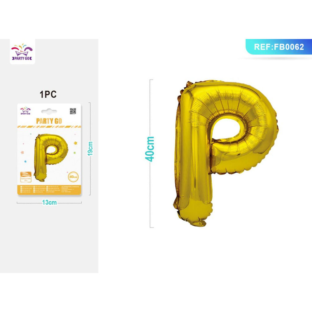PALLONCINO MYLAR 40CM - LETTERA "P" ORO - 1PZParty Go