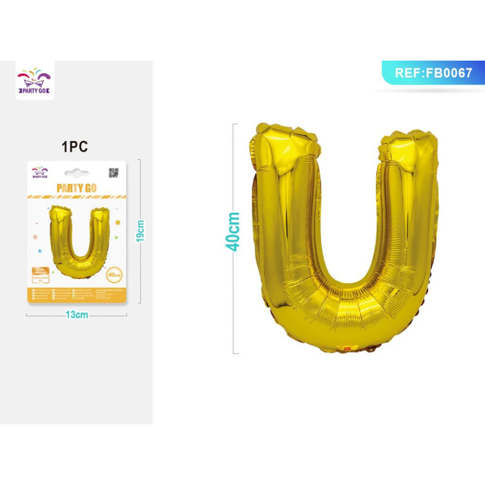 PALLONCINO MYLAR 40CM - LETTERA "U" ORO - 1PZParty Go