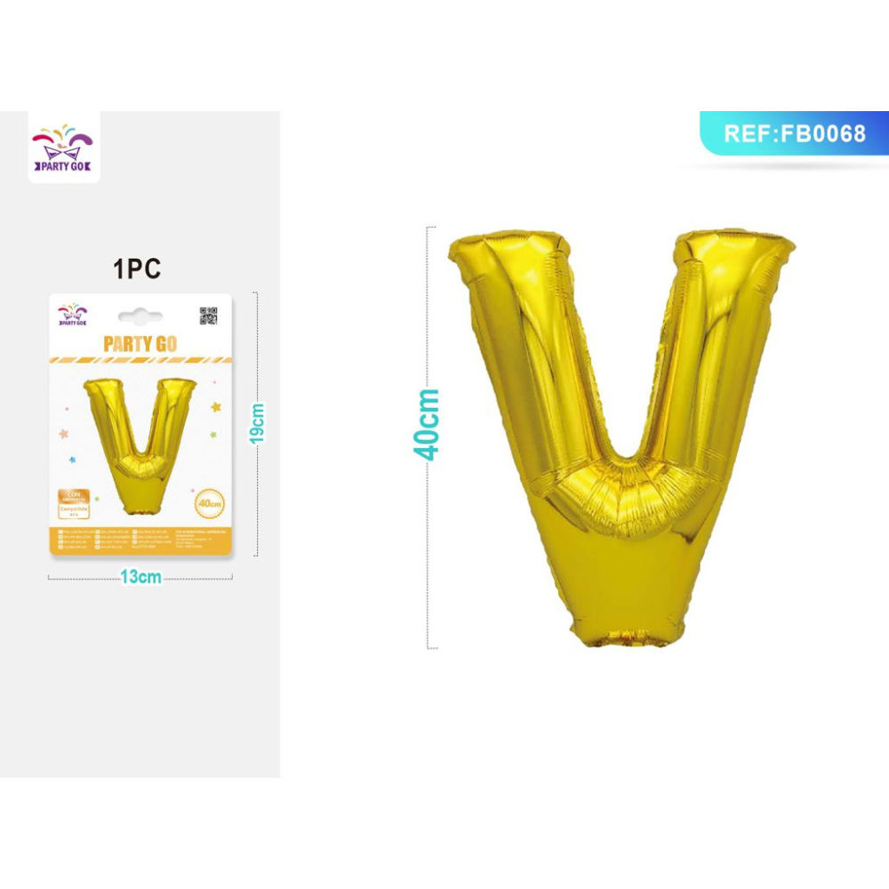 PALLONCINO MYLAR 40CM - LETTERA "V" ORO - 1PZParty Go