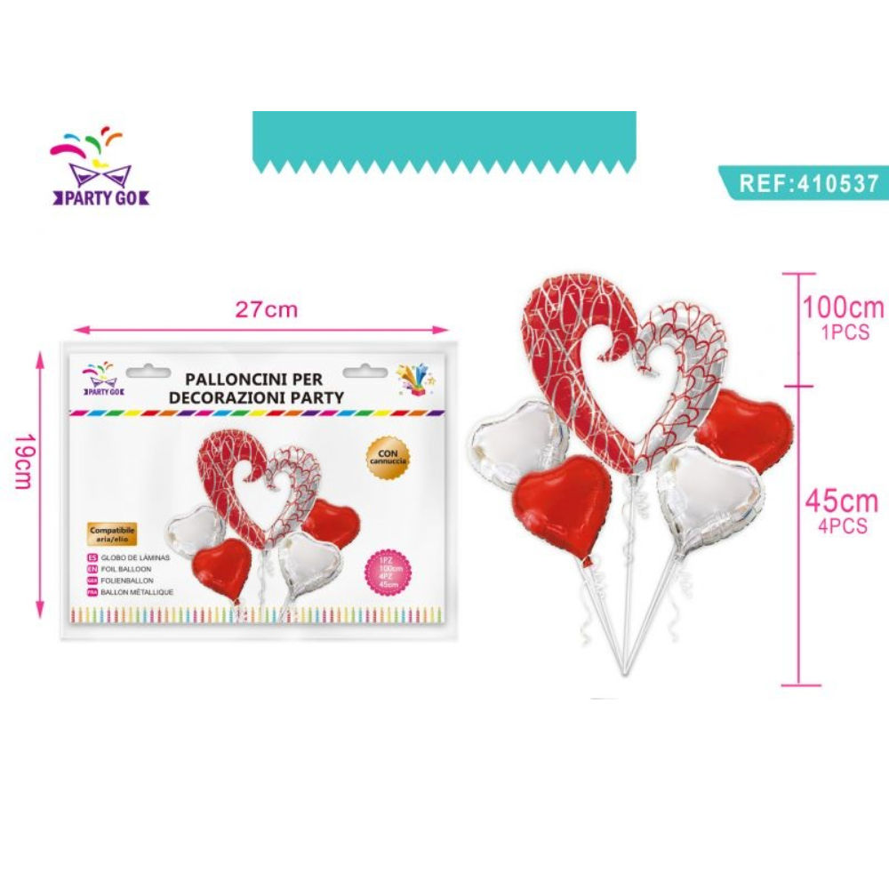 SET PALLONCINI MYLAR - CUORE ROSSO & ARGENTO - 5PZParty Go
