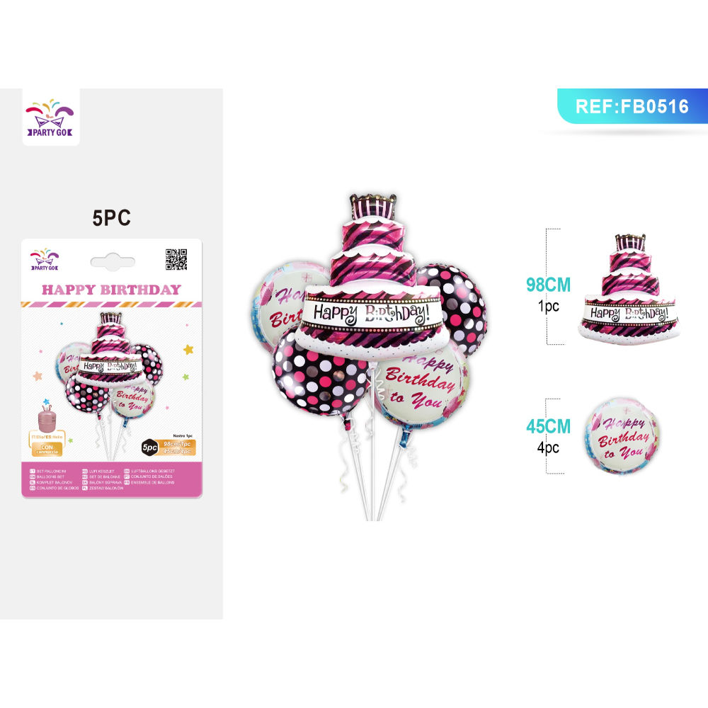 SET PALLONCINI MYLAR A TORTA - HAPPY BIRTHDAY - 5PZParty Go