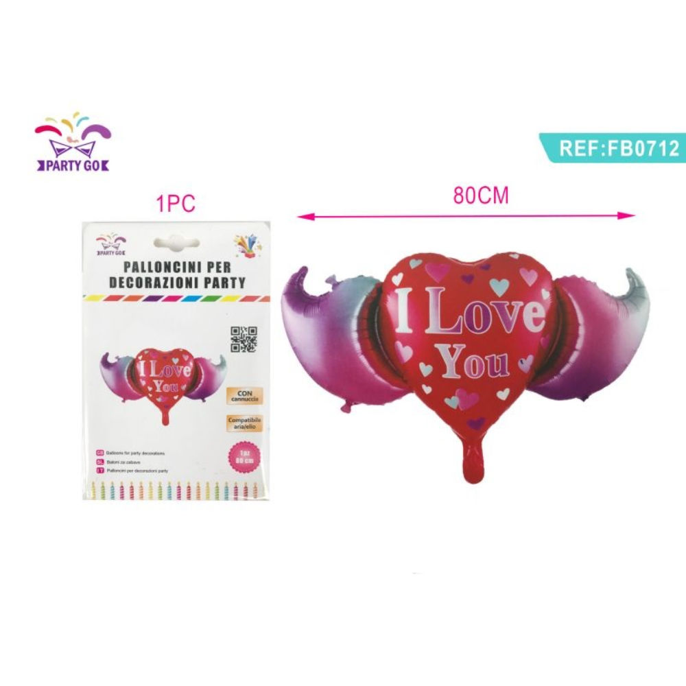 PALLONCINO MYLAR A CUORE - I LOVE YOU ROSSO - 80CMParty Go
