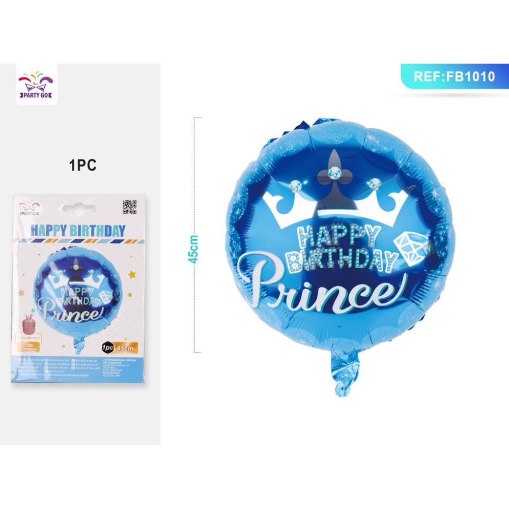 PALLONCINI MYLAR - HAPPY BIRTHDAY PRINCE BLU 45CM - 1PzParty Go