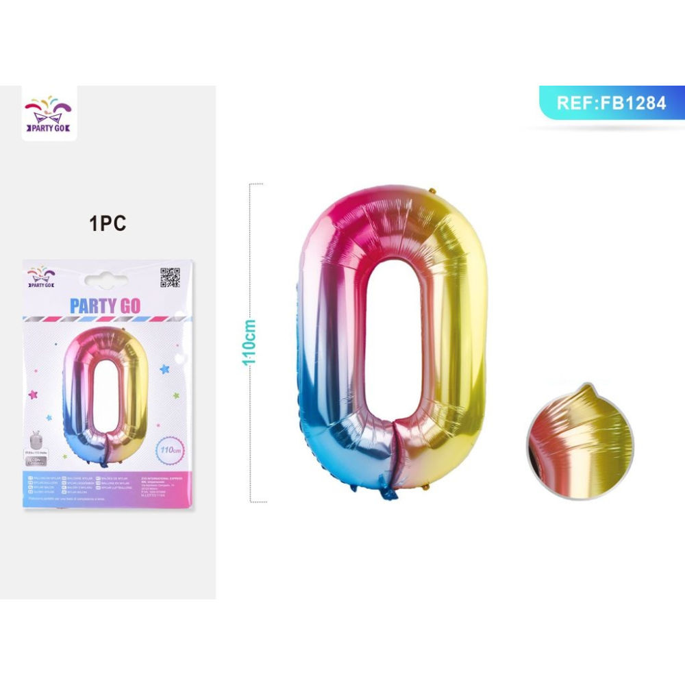 PALLONCINO MYLAR 110CM - NUMERO 0 MULTICOLOR - 1PZParty Go