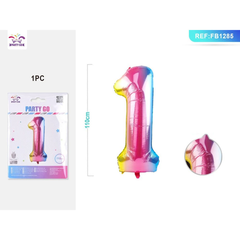 PALLONCINO MYLAR 110CM - NUMERO 1 MULTICOLOR - 1PZParty Go