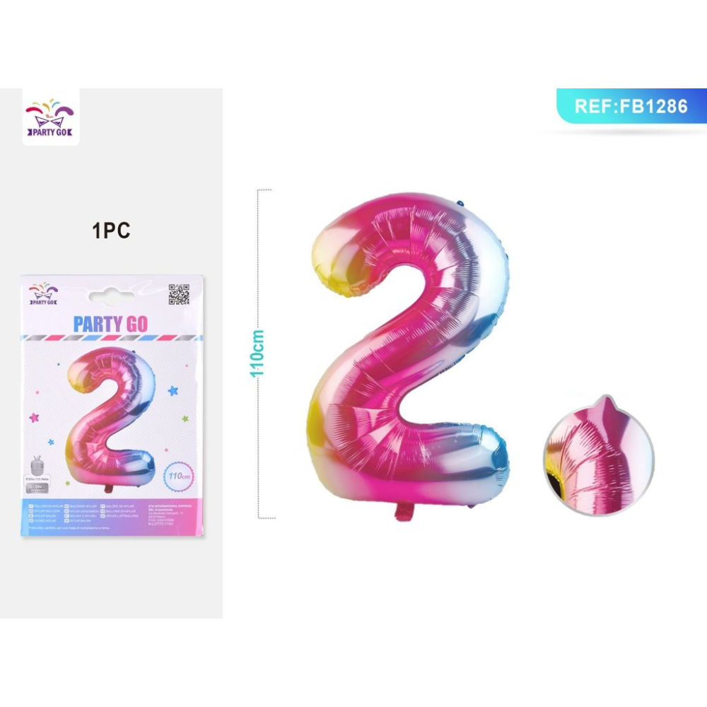 PALLONCINO MYLAR 110CM - NUMERO 2 MULTICOLOR - 1PZParty Go