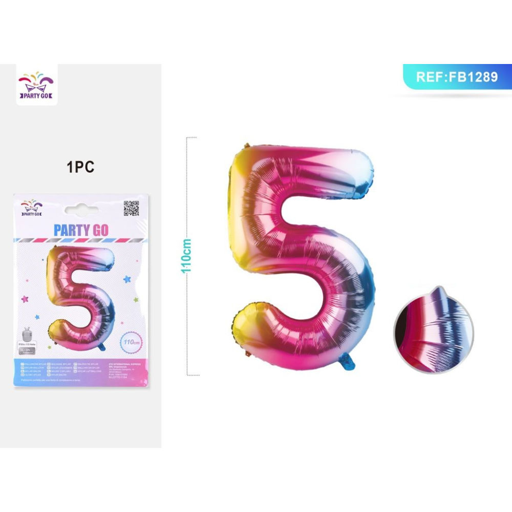 PALLONCINO MYLAR 110CM - NUMERO 5 MULTICOLOR - 1PZParty Go