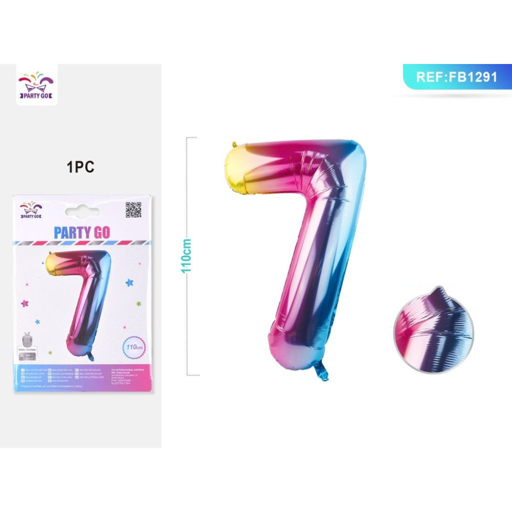 PALLONCINO MYLAR 110CM - NUMERO 7 MULTICOLOR - 1PZParty Go
