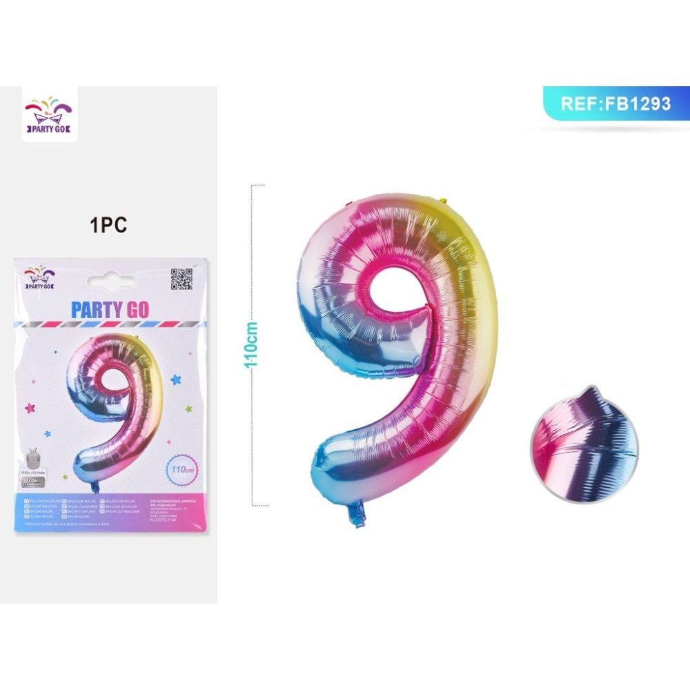 PALLONCINO MYLAR 110CM - NUMERO 9 MULTICOLOR - 1PZParty Go