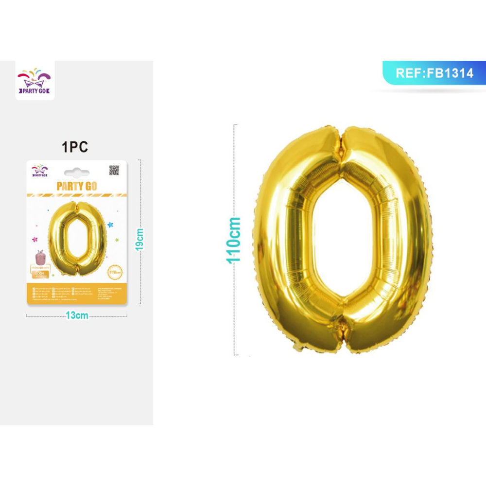 PALLONCINO MYLAR 110CM - NUMERO 0 ORO - 1PZParty Go