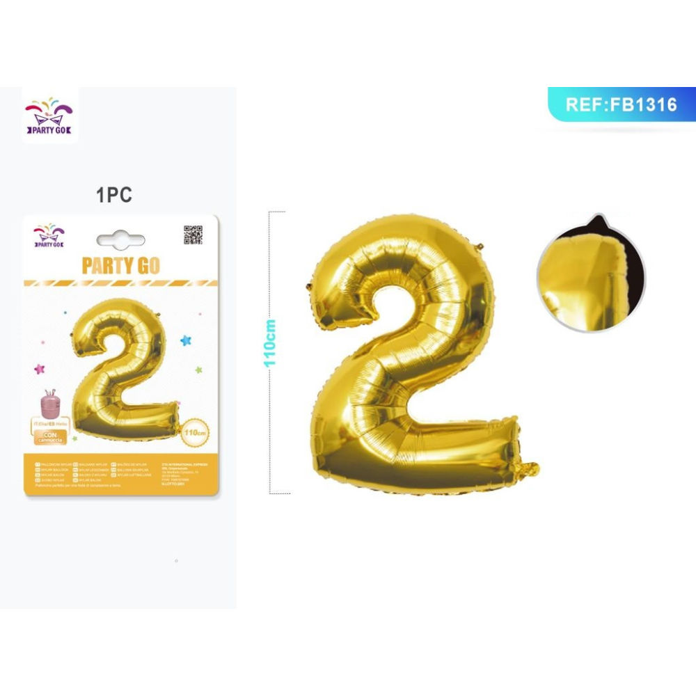 PALLONCINO MYLAR 110CM - NUMERO 2 ORO - 1PZParty Go