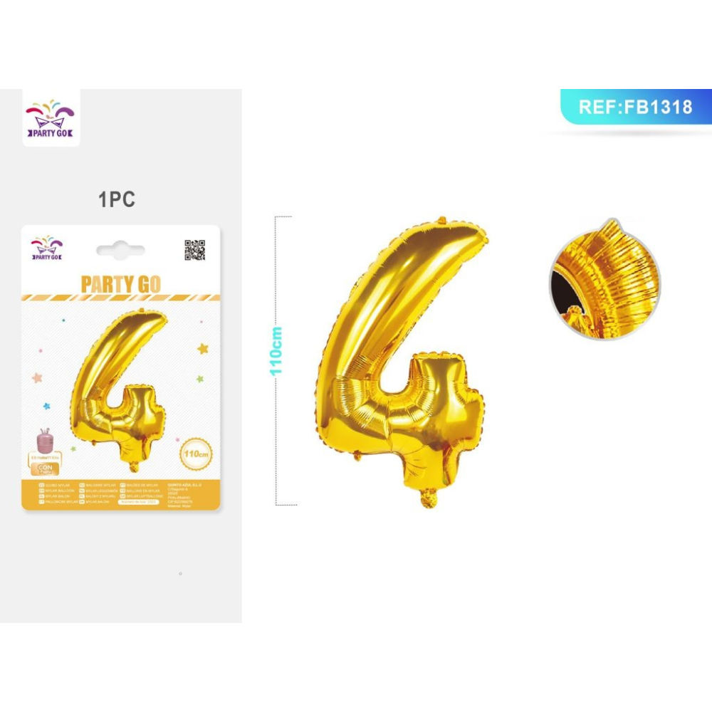 PALLONCINO MYLAR 110CM - NUMERO 4 ORO - 1PZParty Go