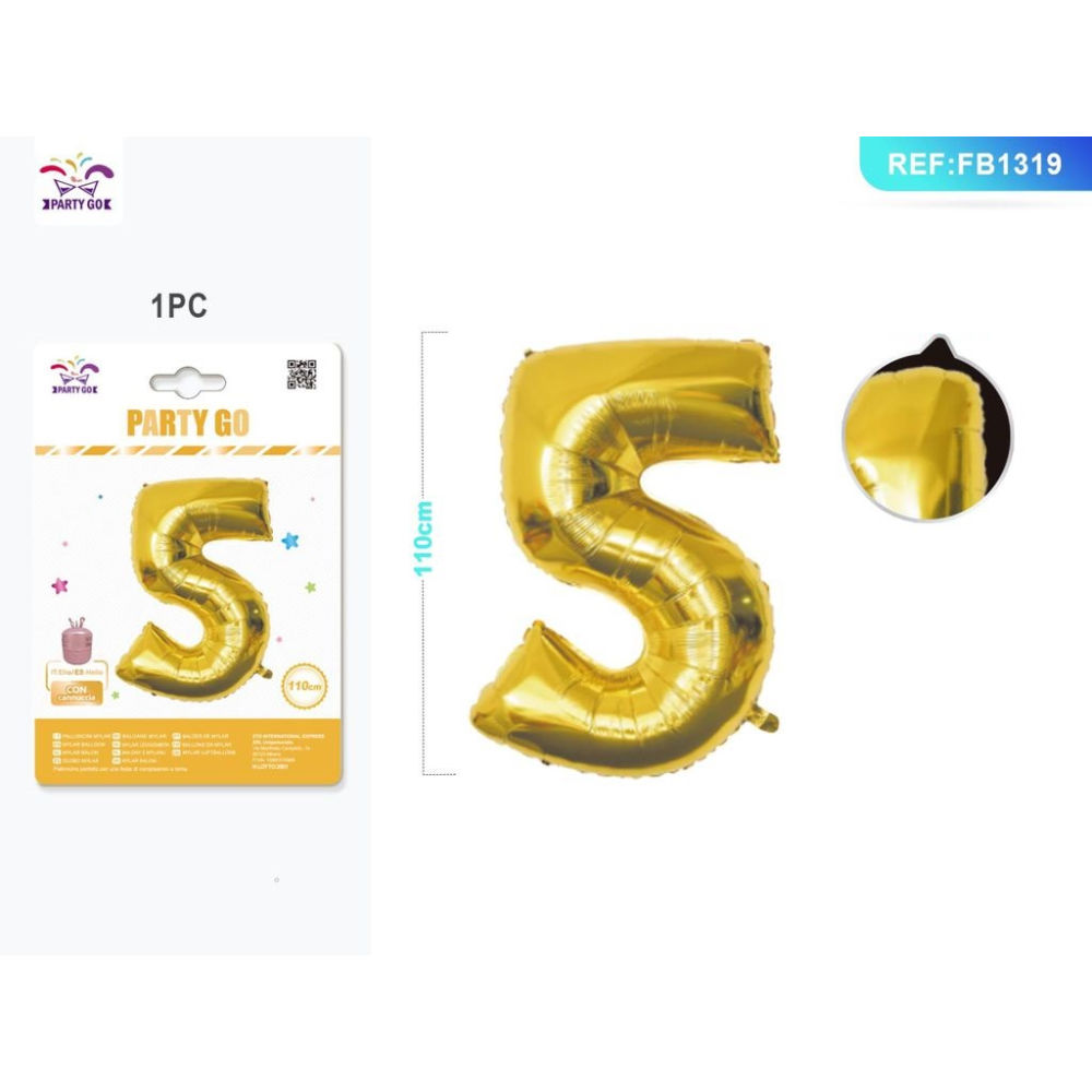 PALLONCINO MYLAR 110CM - NUMERO 5 ORO - 1PZParty Go