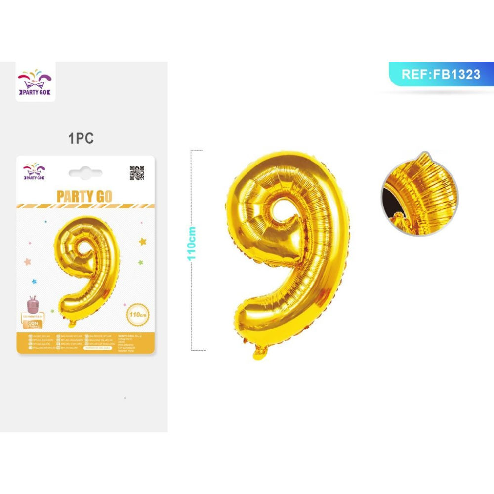PALLONCINO MYLAR 110CM - NUMERO 9 ORO - 1PZParty Go