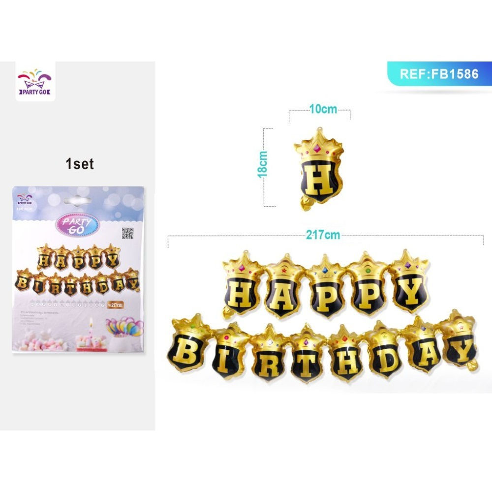 SET PALLONCINI MYLAR HAPPY BIRTHDAY ORO & NERO 217CMParty Go
