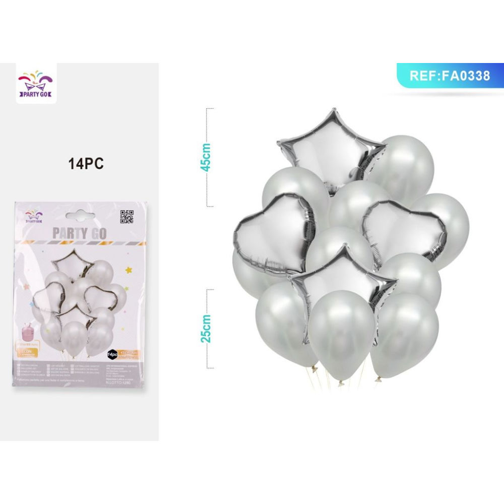 SET PALLONCINI STELLA CUORE - ARGENTO - 14PZParty Go