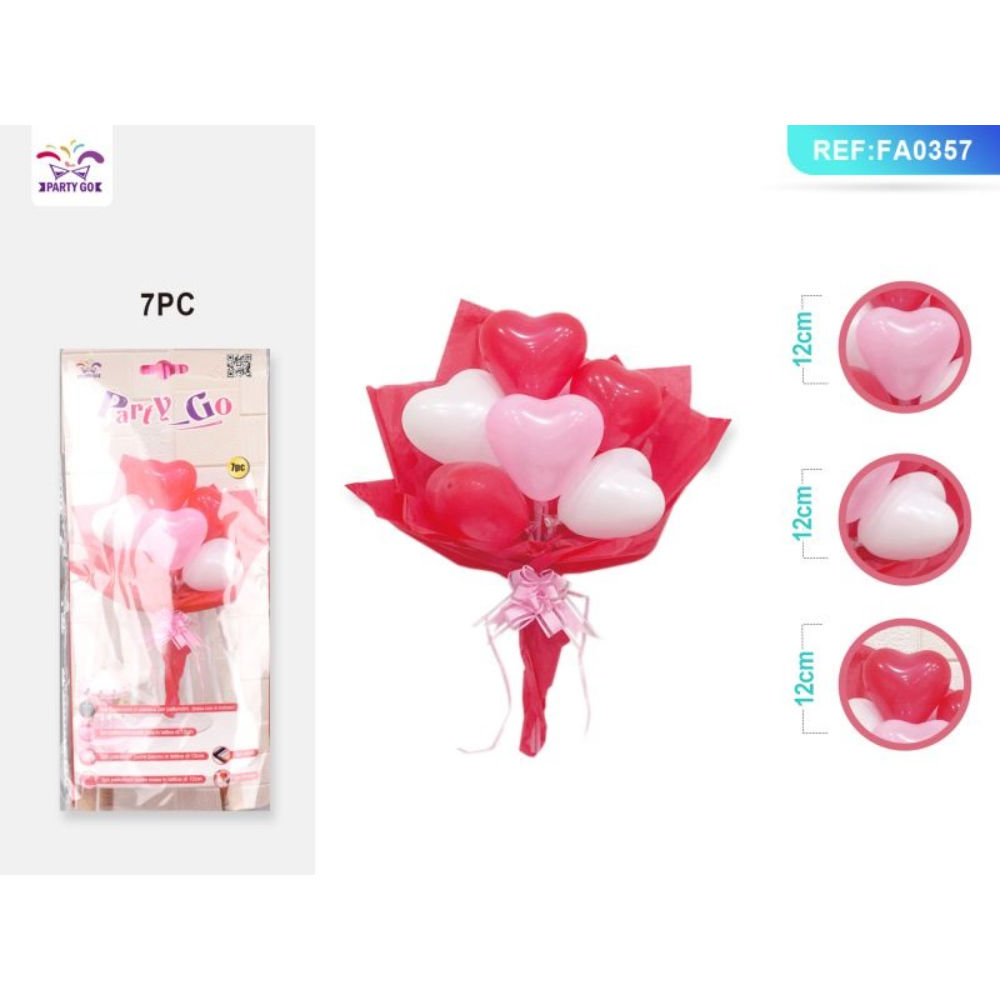 BOUQUET DI PALLONCINI A CUORE - ROSA 7PZParty Go