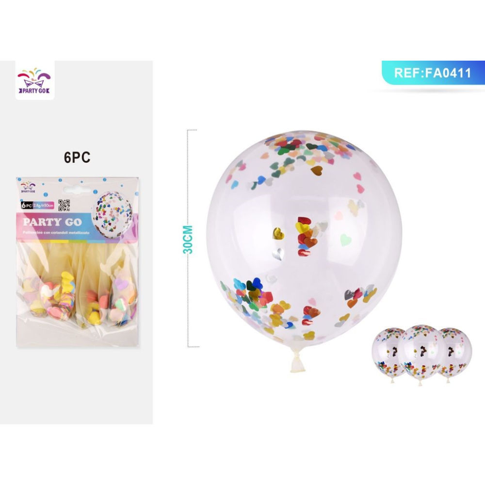PALLONCINI CON PAILLETTES A CUORE 30CM - 6PZParty Go