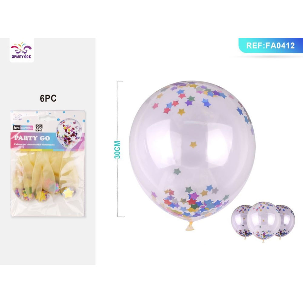 PALLONCINI CON PAILLETTES A STELLA 30CM 6PZParty Go