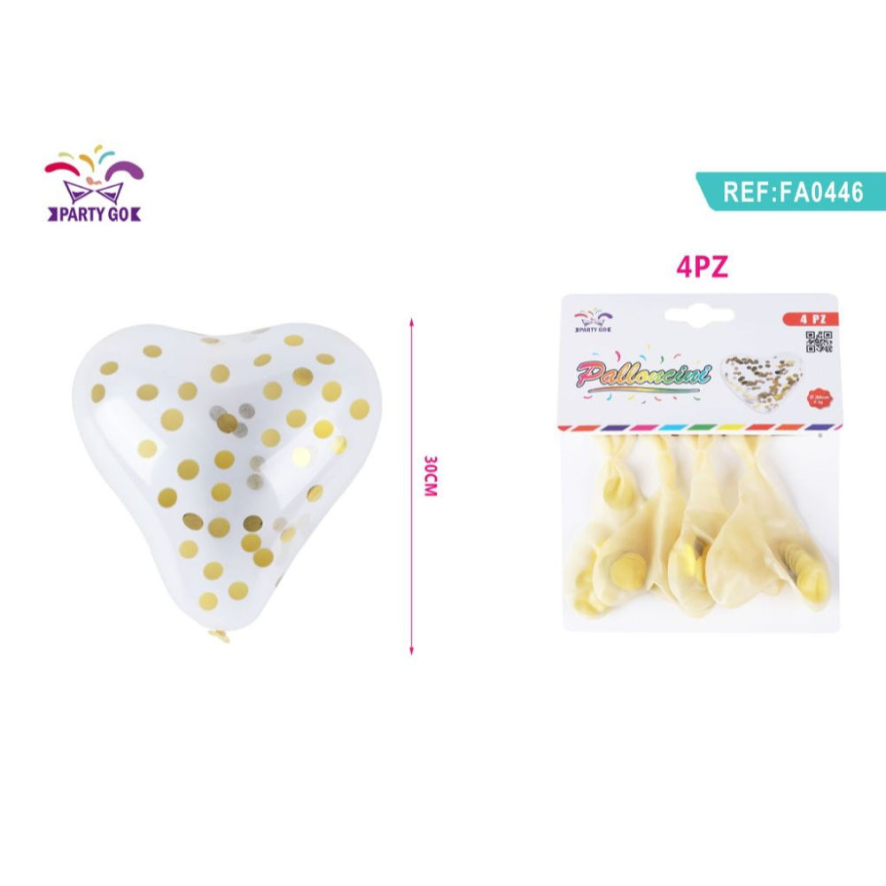 PALLONCINI A CUORE CON PAILLETTES ORO - 4PZParty Go