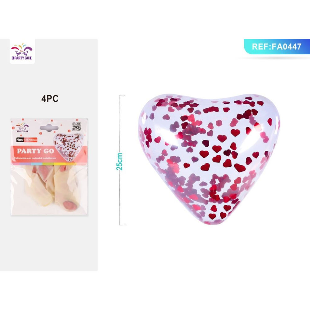 PALLONCINI A CUORE CON PAILLETTES ROSSI - 4PZParty Go