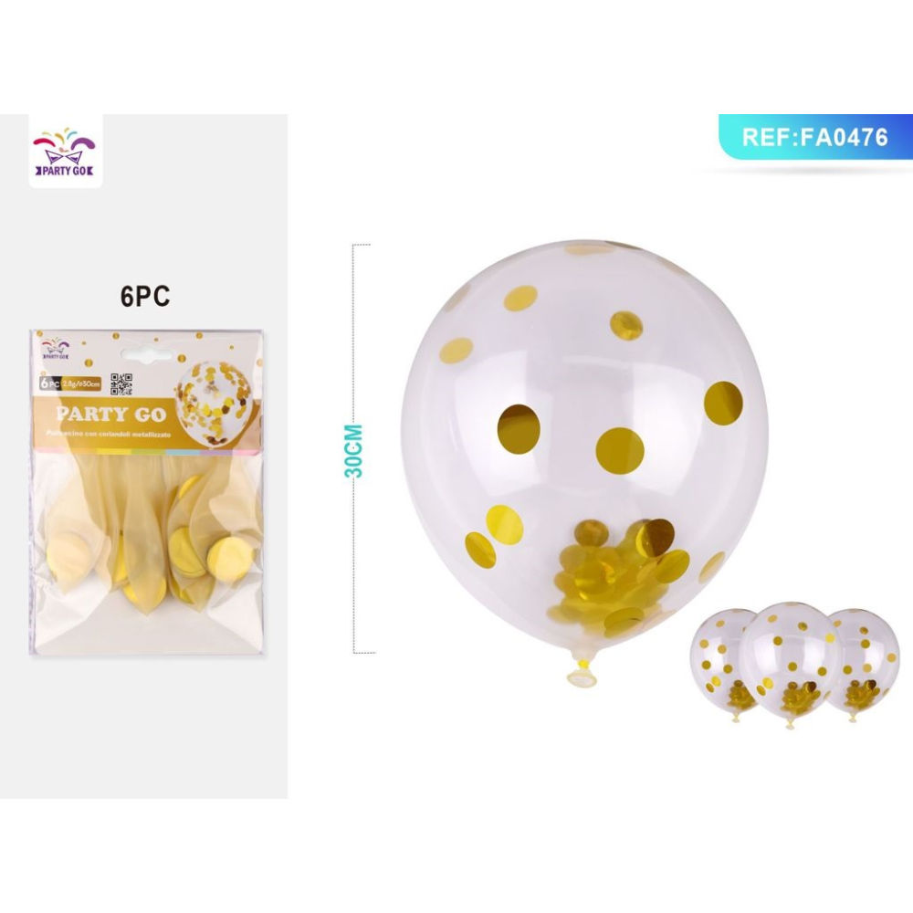 PALLONCINI CON PAILLETTES ORO 30CM - 6PZParty Go