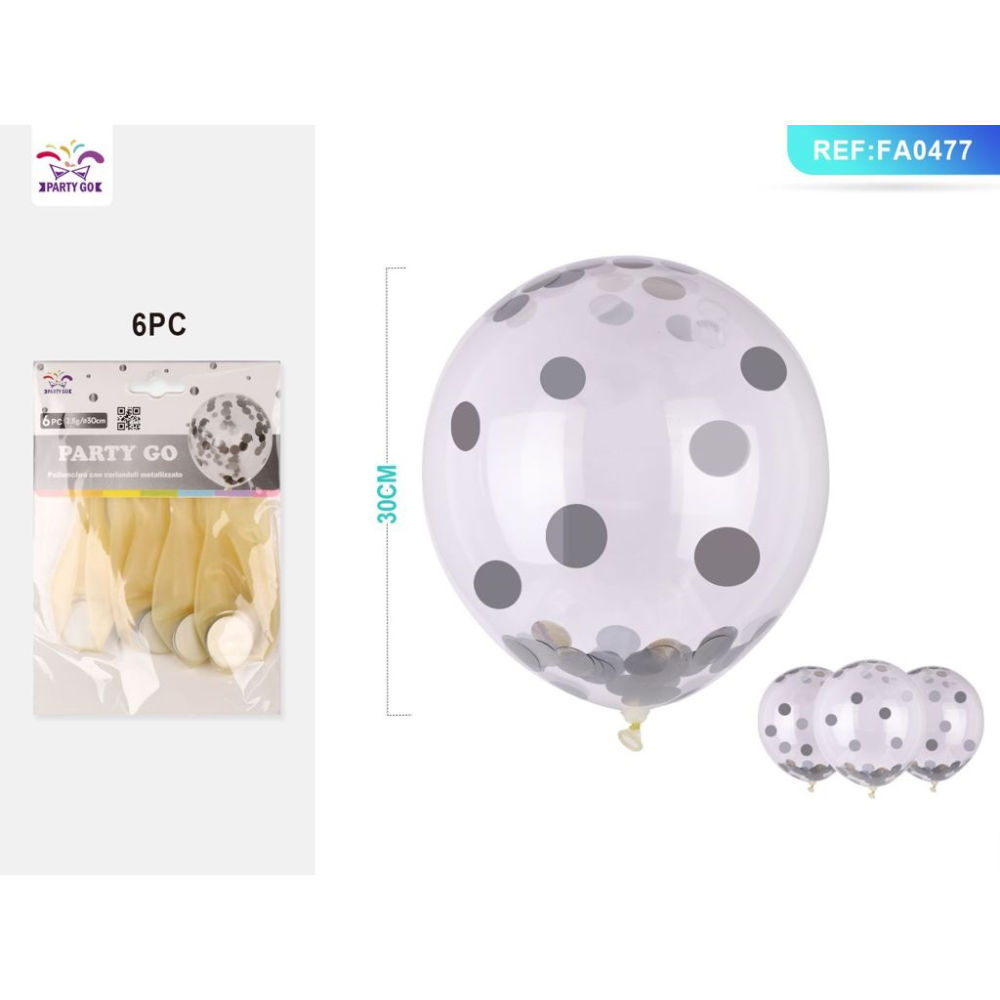 PALLONCINI CON PAILLETTES ARGENTO 30CM - 6PZParty Go
