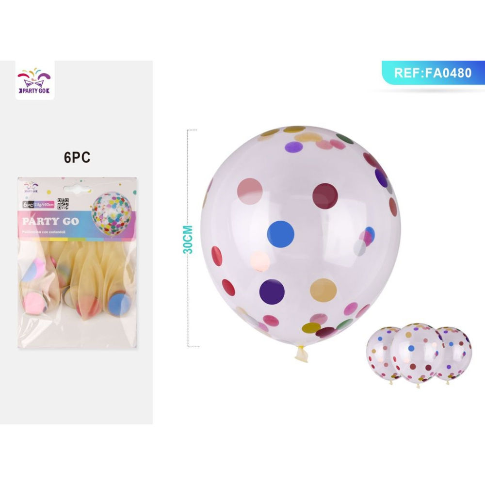 PALLONCINI CON PAILLETTES COLORATE 30CM - 6PZParty Go