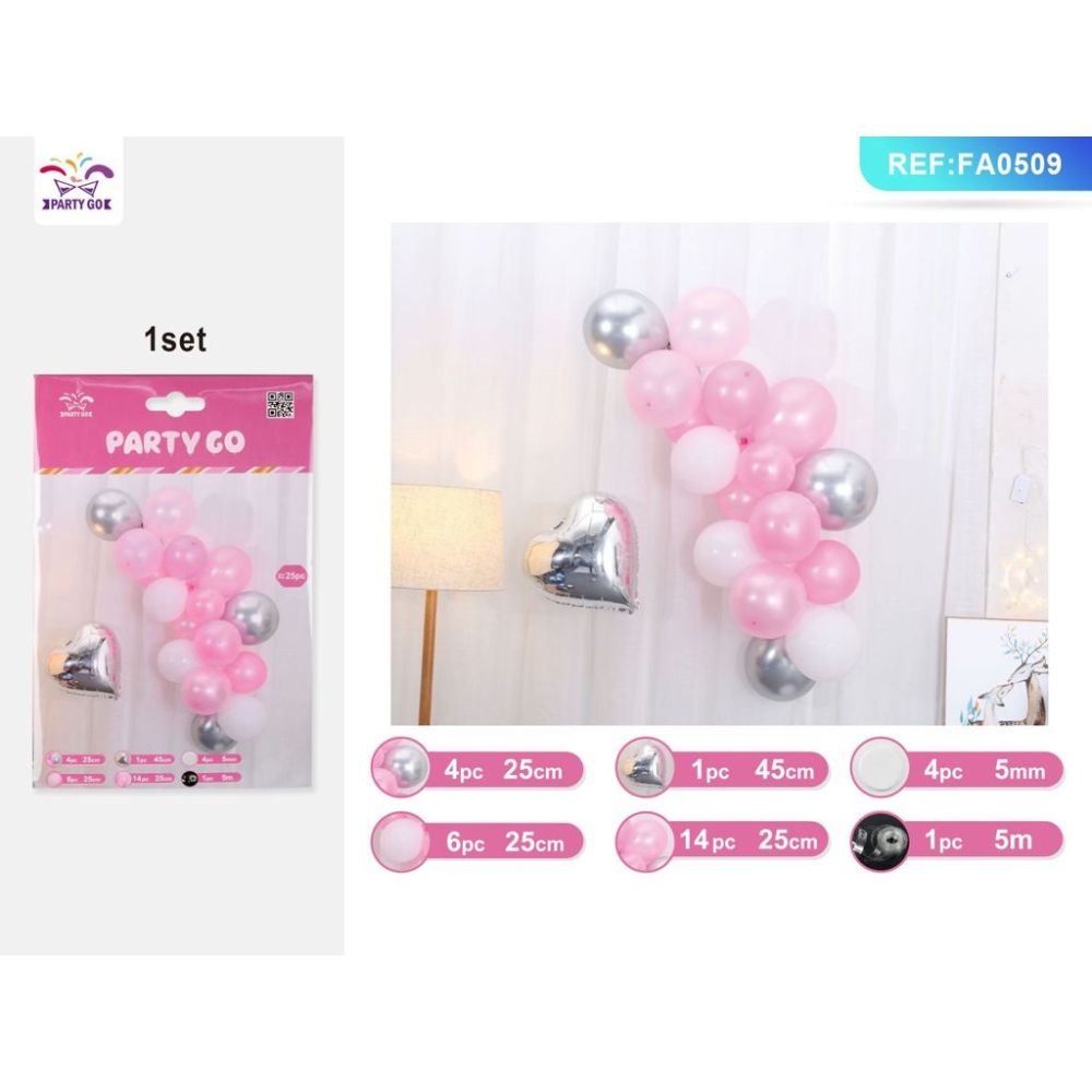 SET PALLONCINI CUORE - ROSA & ARGENTO - 25PZParty Go