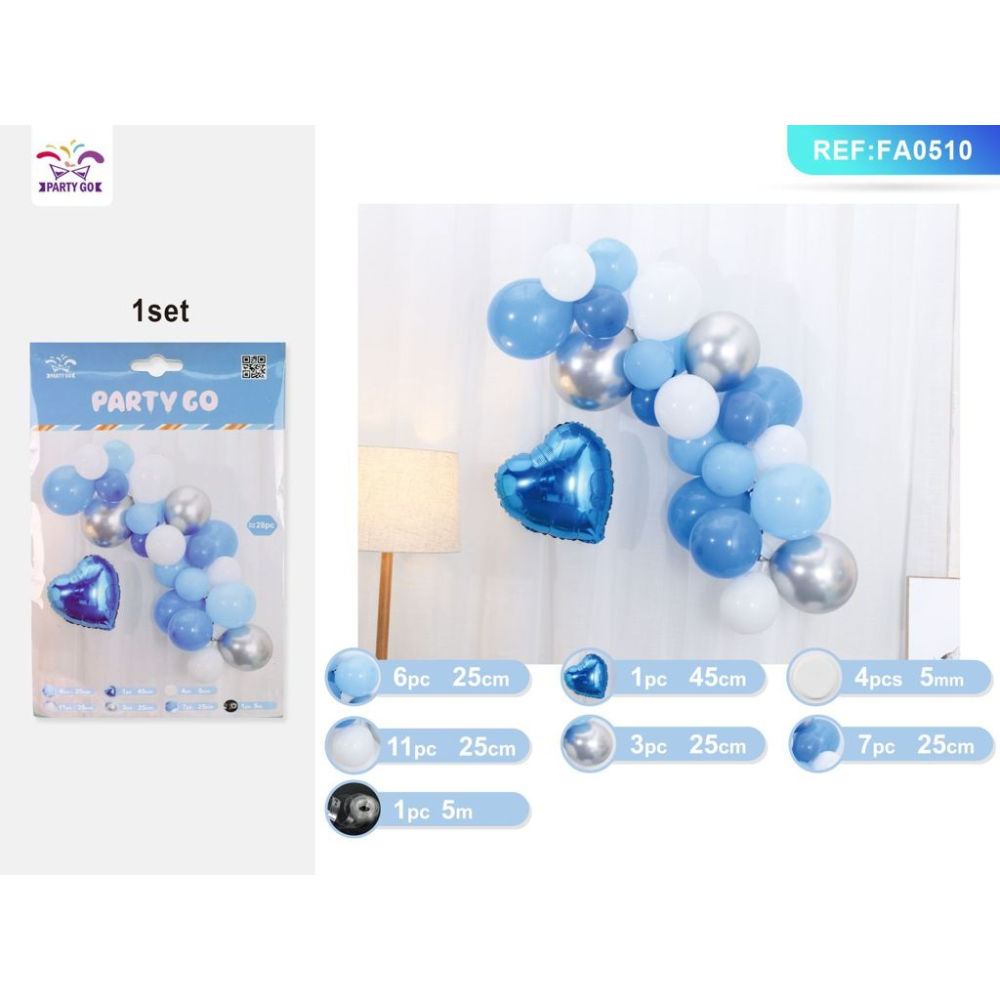 SET PALLONCINI CUORE - BLU & ARGENTO - 28PZParty Go