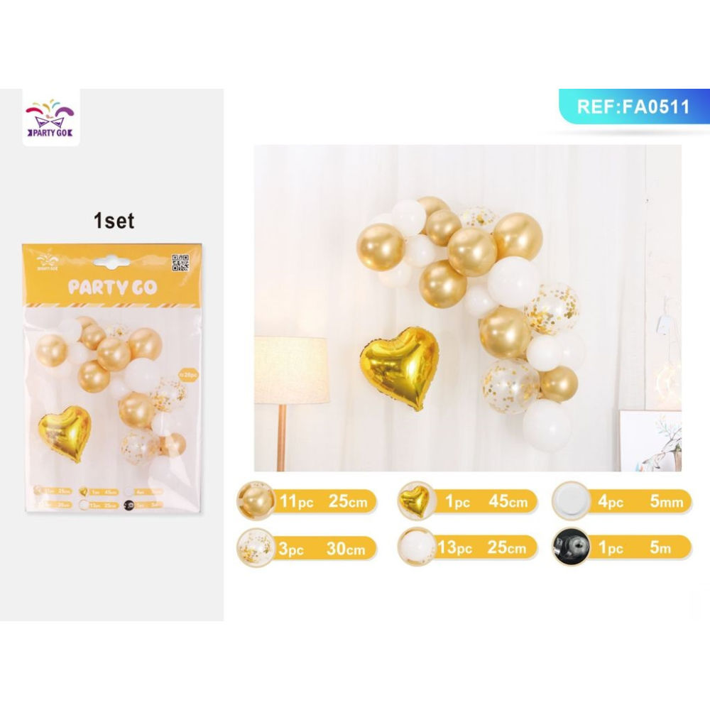 SET PALLONCINI CUORE - ORO & BIANCO - 28PZParty Go