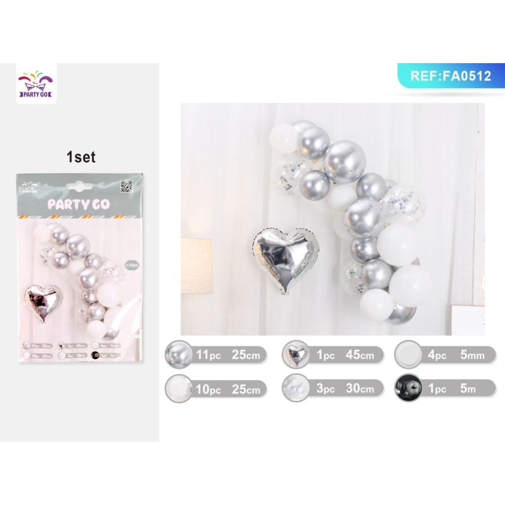SET PALLONCINI CUORE - ARGENTO & BIANCO - 25PZParty Go