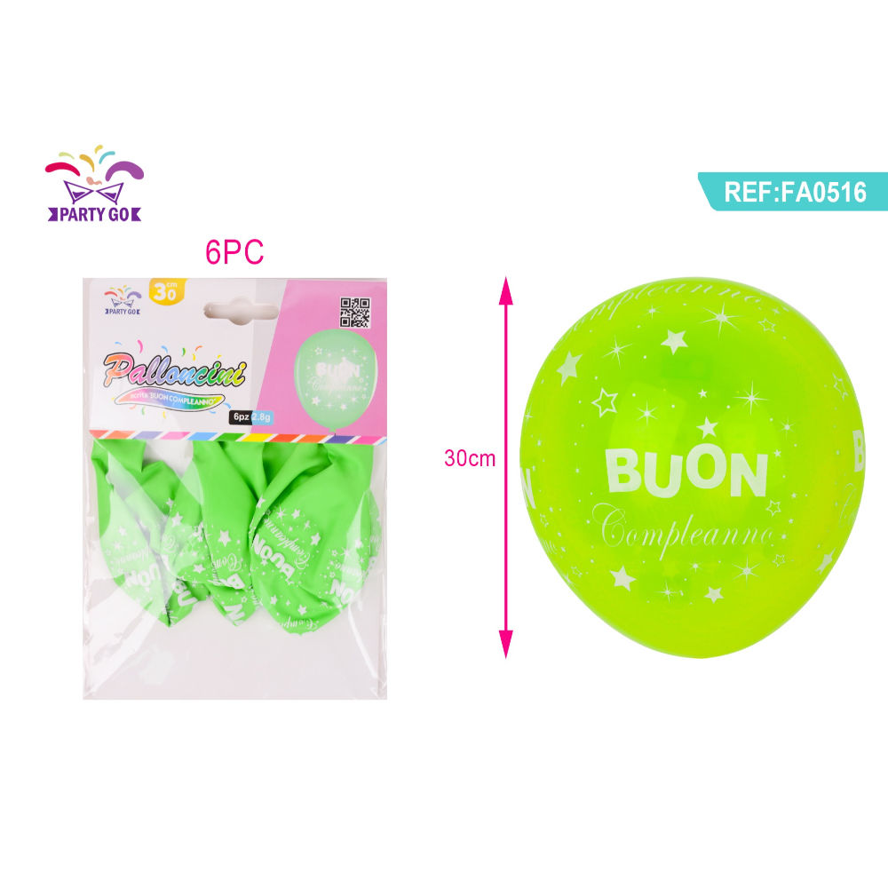 PALLONCINI BOUN COMPLEANNO - VERDE CHIARO 6PZParty Go