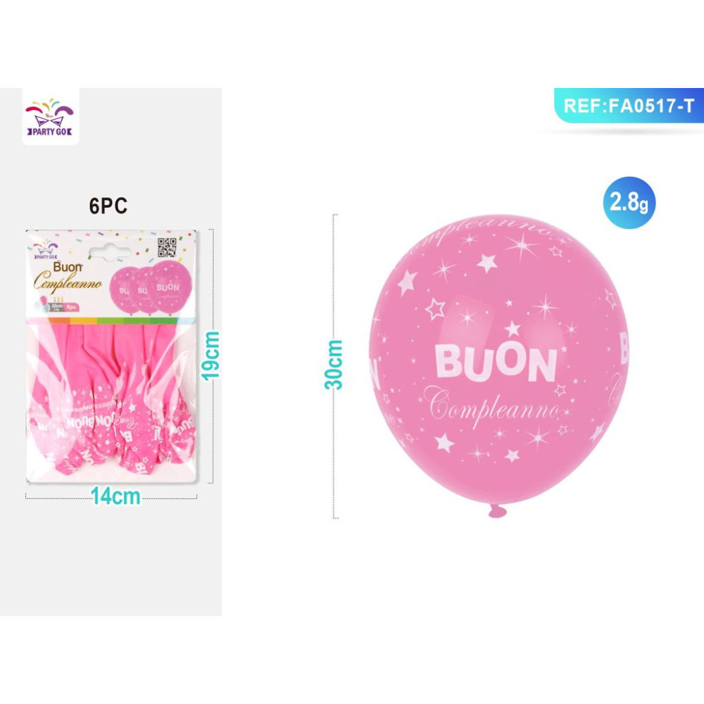 PALLONCINI BOUN COMPLEANNO - ROSA 6PZParty Go