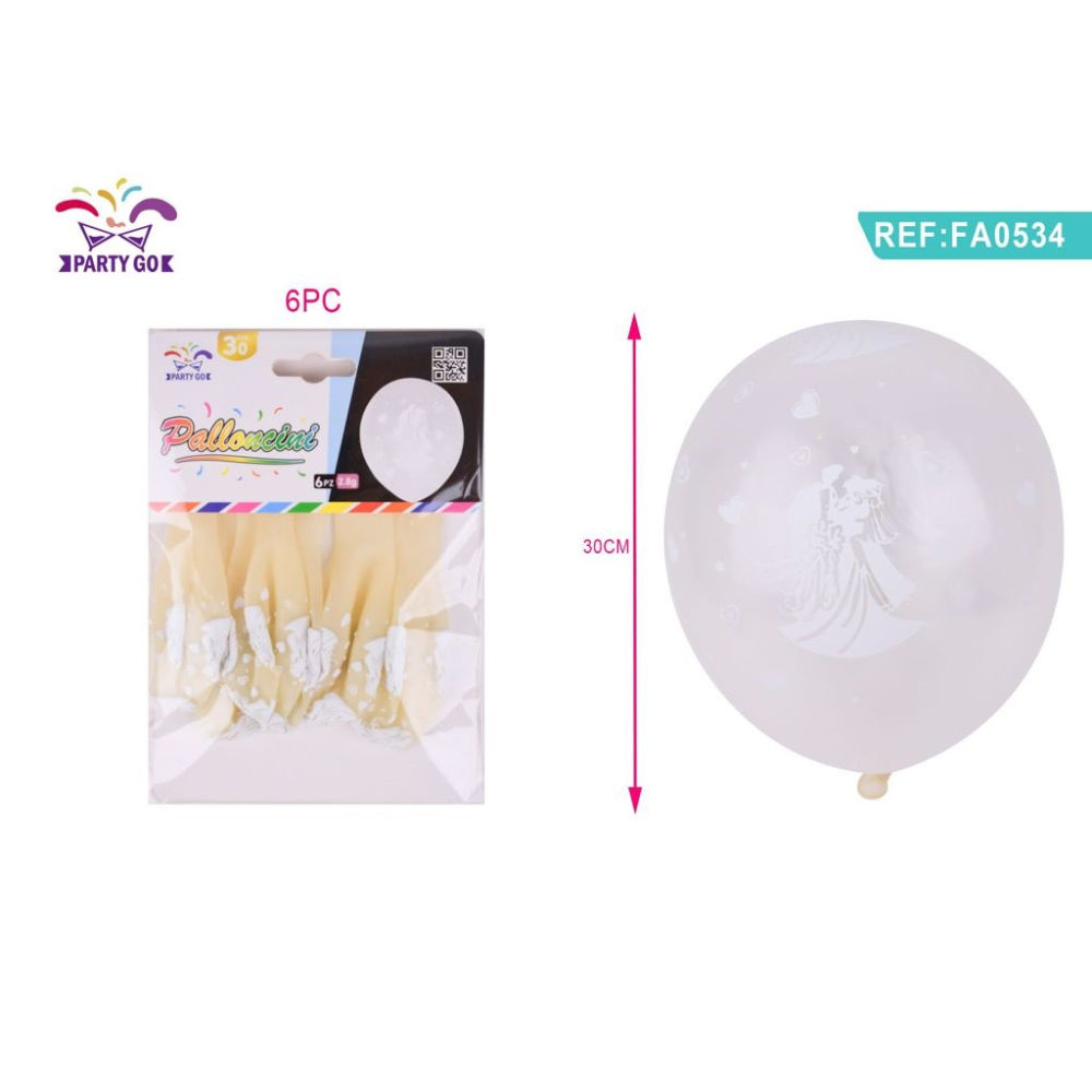 PALLONCINI FLUO DOPPIO STRATO NOZZE TRASPARENTE - 6PZParty Go