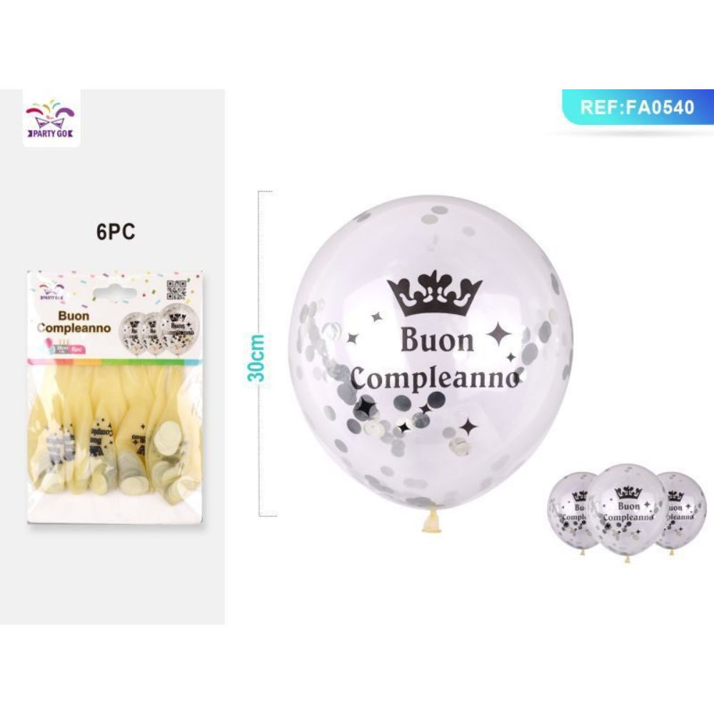 PALLONCINI PAILLETTES - BUON COMPLEANNO ARGENTO - 6PZParty Go