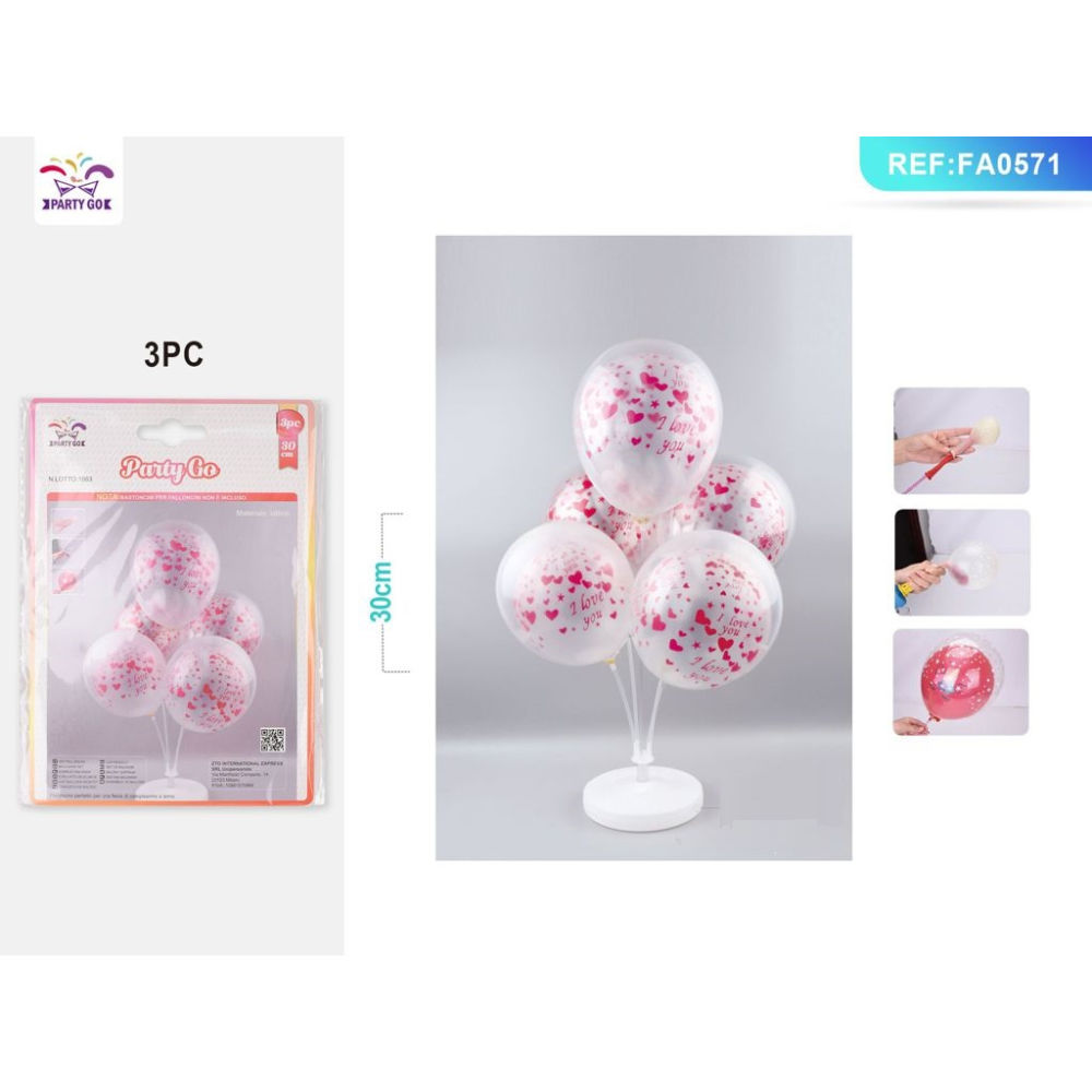 SET PALLONCINI DOPPIO STRATO CON CUORI ROSA - 3PZParty Go