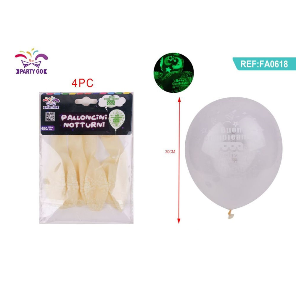 PALLONCINI FLUO BUON COMPLEANNO TORTA - 4PZParty Go