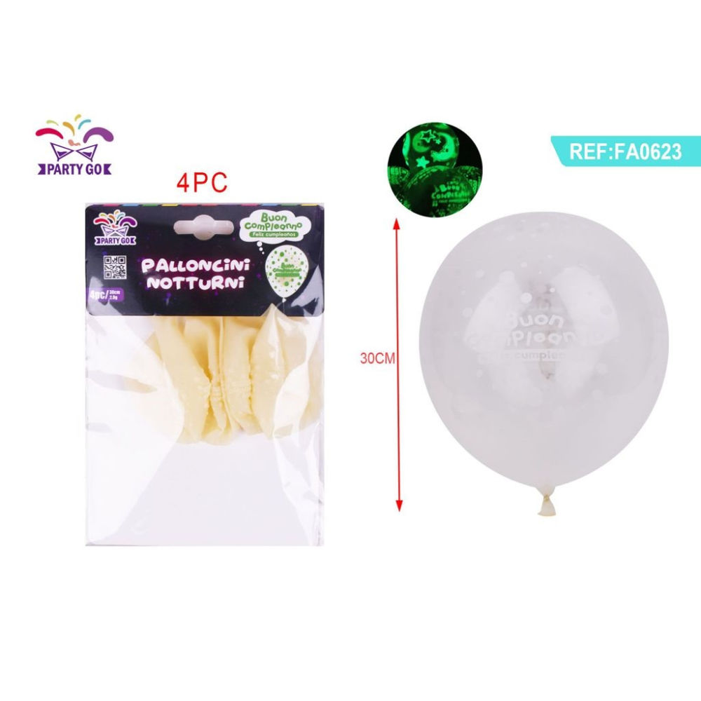 PALLONCINI FLUO - BUON COMPLEANNO TRASPARENTE - 4PZParty Go