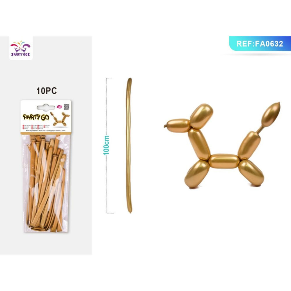 PALLONCINI MODELLABILI 100CM - ORO - 10PZParty Go