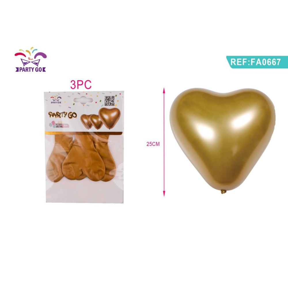 PALLONCINI A CUORE ORO 25CM - 3PZParty Go