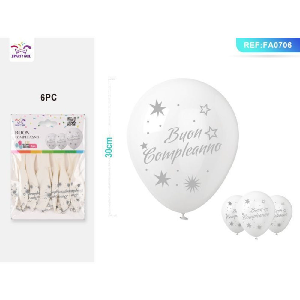 PALLONCINI BOUN COMPLEANNO - BIANCO 6PZParty Go