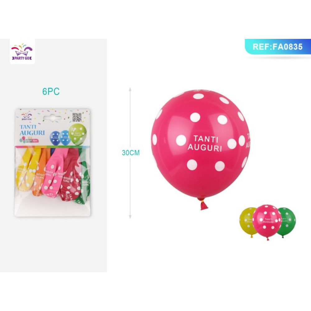 PALLONCINI A POIS - TANTI AUGURI - COLORI MISTI - 6PZParty Go