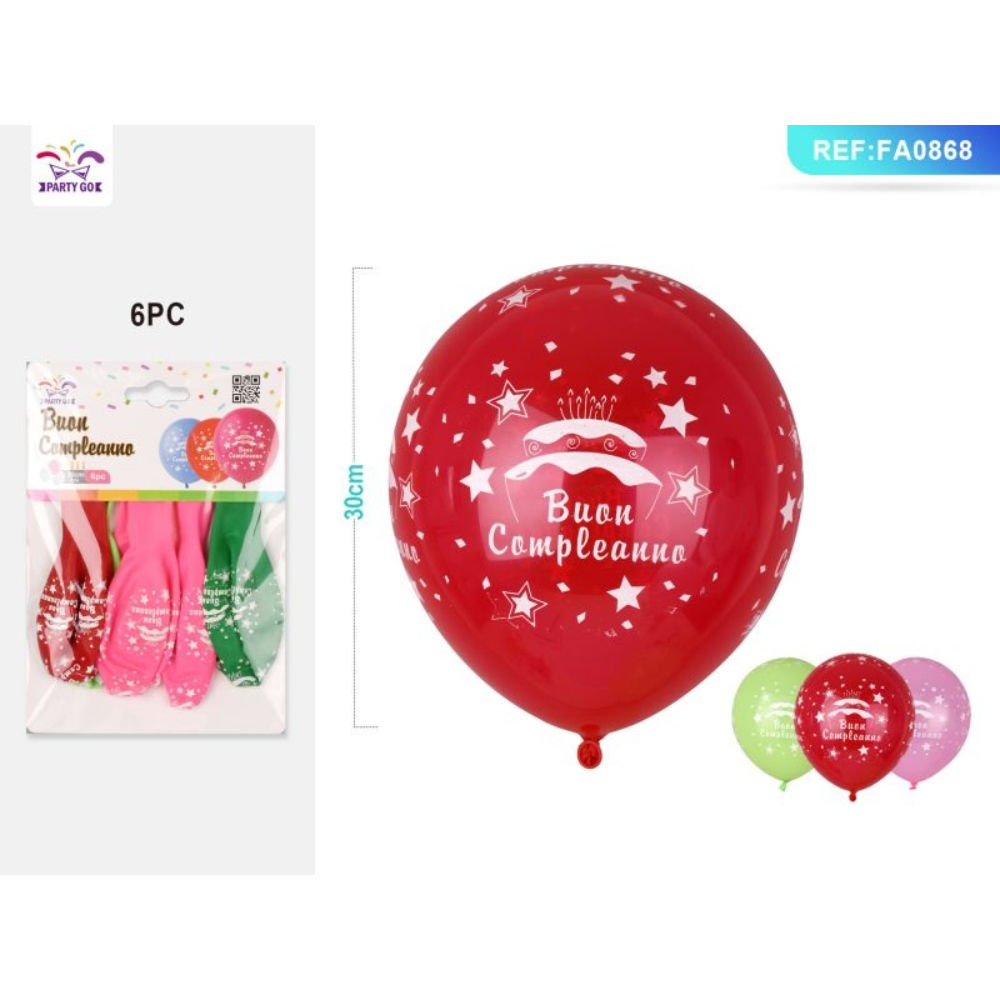 PALLONCINI CON TORTA - BUON COMPLEANNO MISTI - 6PZParty Go