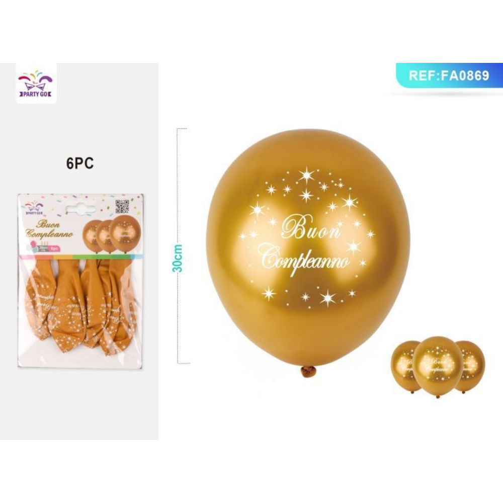 PALLONCINI BOUN COMPLEANNO - ORO 6PZParty Go
