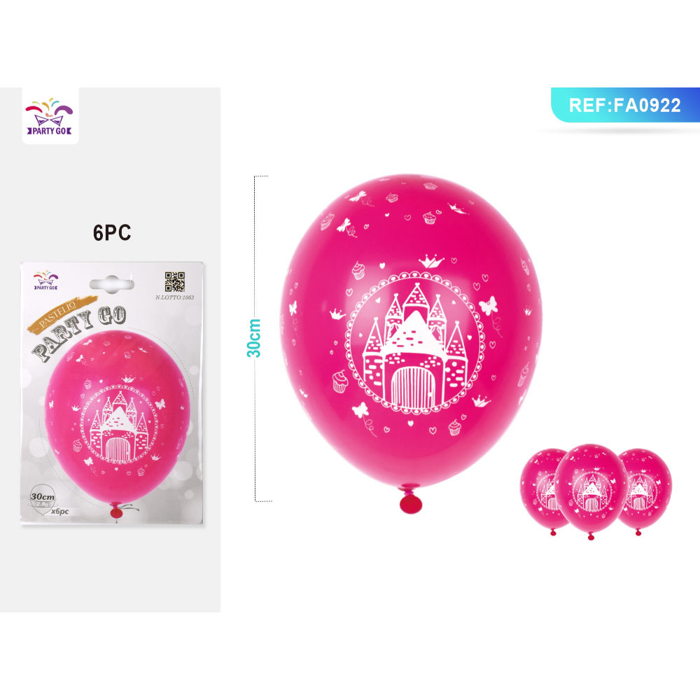 PALLONCINI CON CASTELLO - ROSA - 6PZParty Go